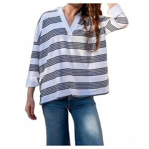 NEW MERSEA amelia cuff tee in striped navy